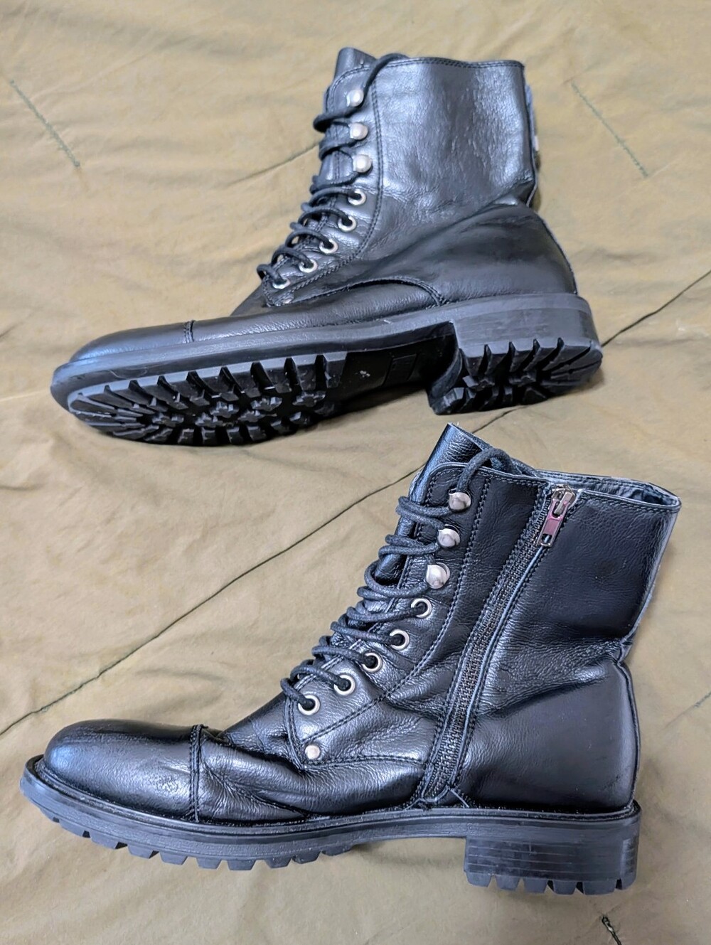 J75 by Jump Cylinder Men's Leather Cap Toe Combat Boots, Black, Size 8